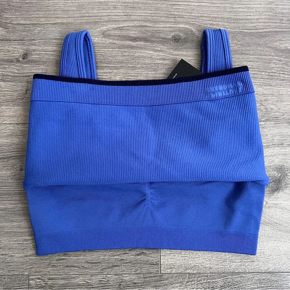 SPIRITUAL GANGSTER Seamless Sports Bra XS Periwinkle Blue Ribbed Activewear Gym